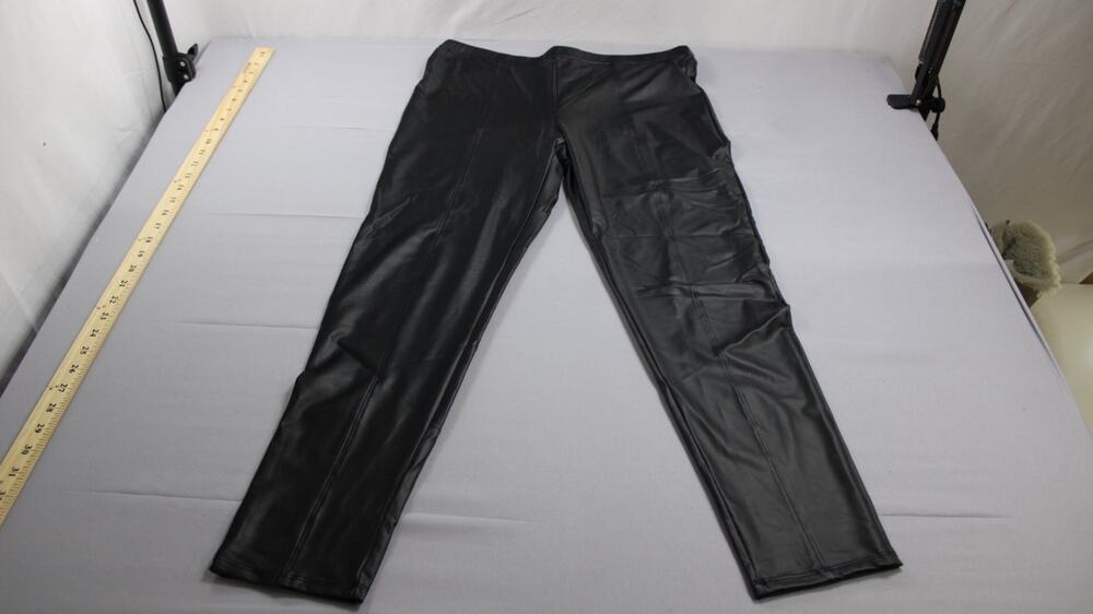 Bozzolo Faux Leather Leggings Womens L Black Front Seam Stretch Pants